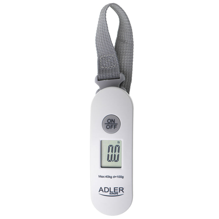 Adler luggage scale, up to 40 kg, LCD display, tare function and result stabilization, white-gray, AD 8189