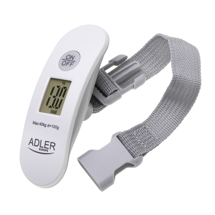 Adler luggage scale, up to 40 kg, LCD display, tare function and result stabilization, white-gray, AD 8189