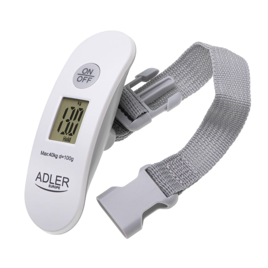 Adler luggage scale, up to 40 kg, LCD display, tare function and result stabilization, white-gray, AD 8189