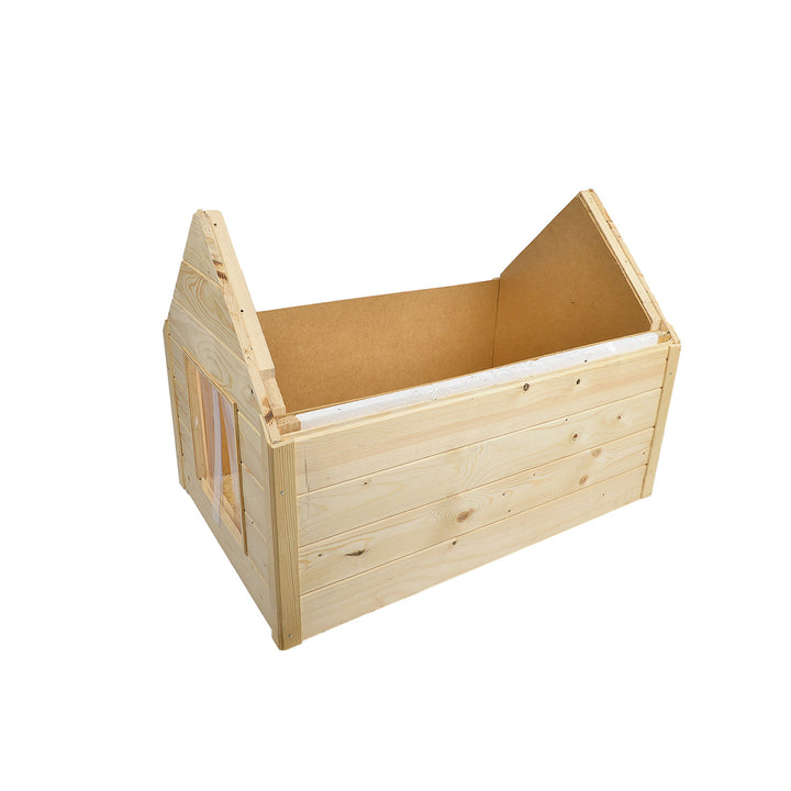 Cró do mhadraí, cait Woodok, inslithe, adhmaid, XL mór, le haghaidh féin-thionóil agus péinteála, darach tuartha líonta do mhadraí suas le 20 kg