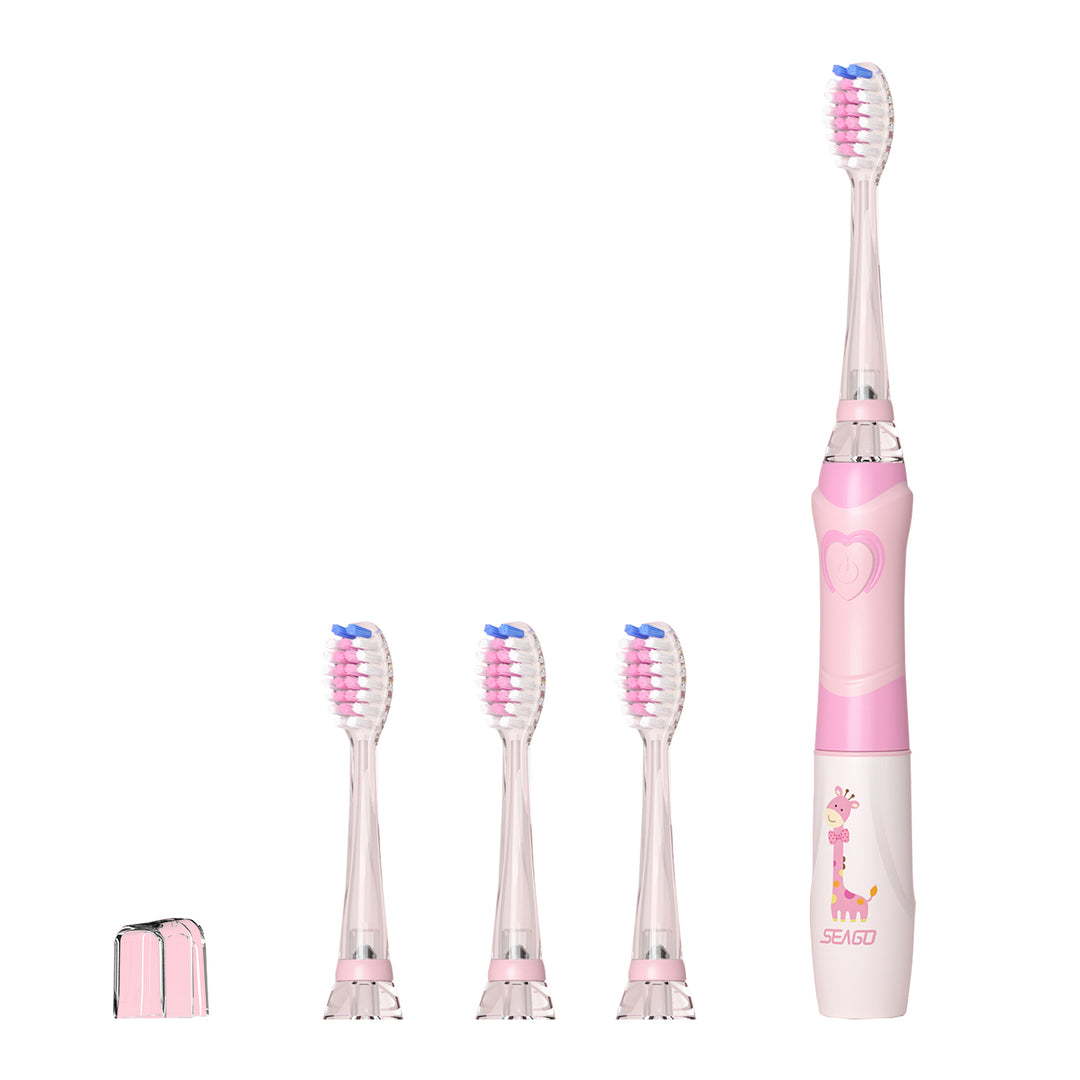 SEAGO children's sonic toothbrush, pink color, 3 tips,SG-977 Pink + SEAGO children's sonic toothbrush, green color, 3 tips,SG-977 Green