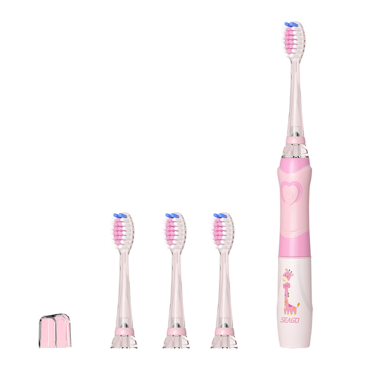 SEAGO children's sonic toothbrush, pink color, 3 tips,SG-977 Pink + SEAGO children's sonic toothbrush, green color, 3 tips,SG-977 Green