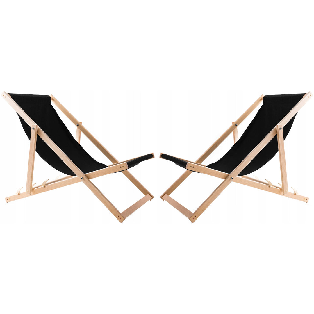 Set of 2 beach chairs, black color + wooden coffee table Woodok