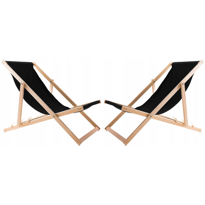Set of 2 beach chairs, black color + wooden coffee table Woodok