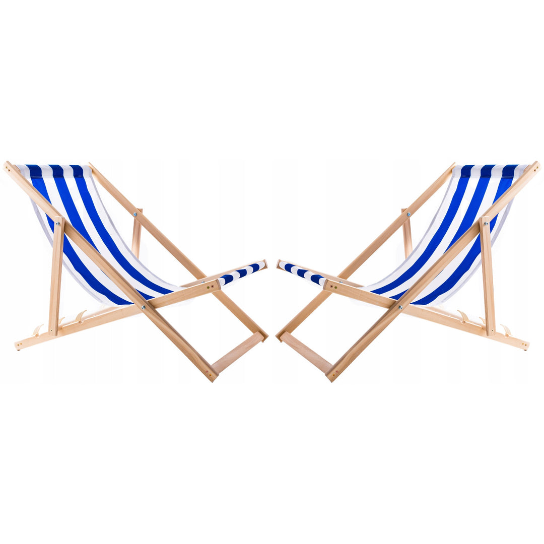 Sraith de 2 chathaoir trá, stríoca gorma + bord caife adhmaid Woodok