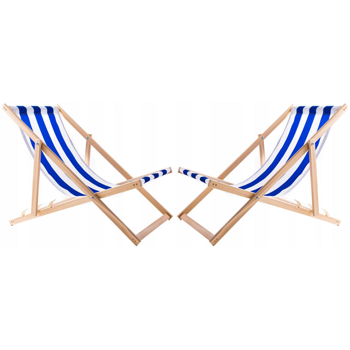 Sraith de 2 chathaoir trá, stríoca gorma + bord caife adhmaid Woodok