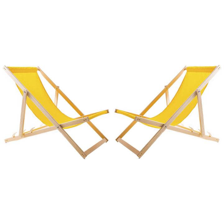 Sraith de 2 chathaoir trá, buí + bord caife adhmaid Woodok