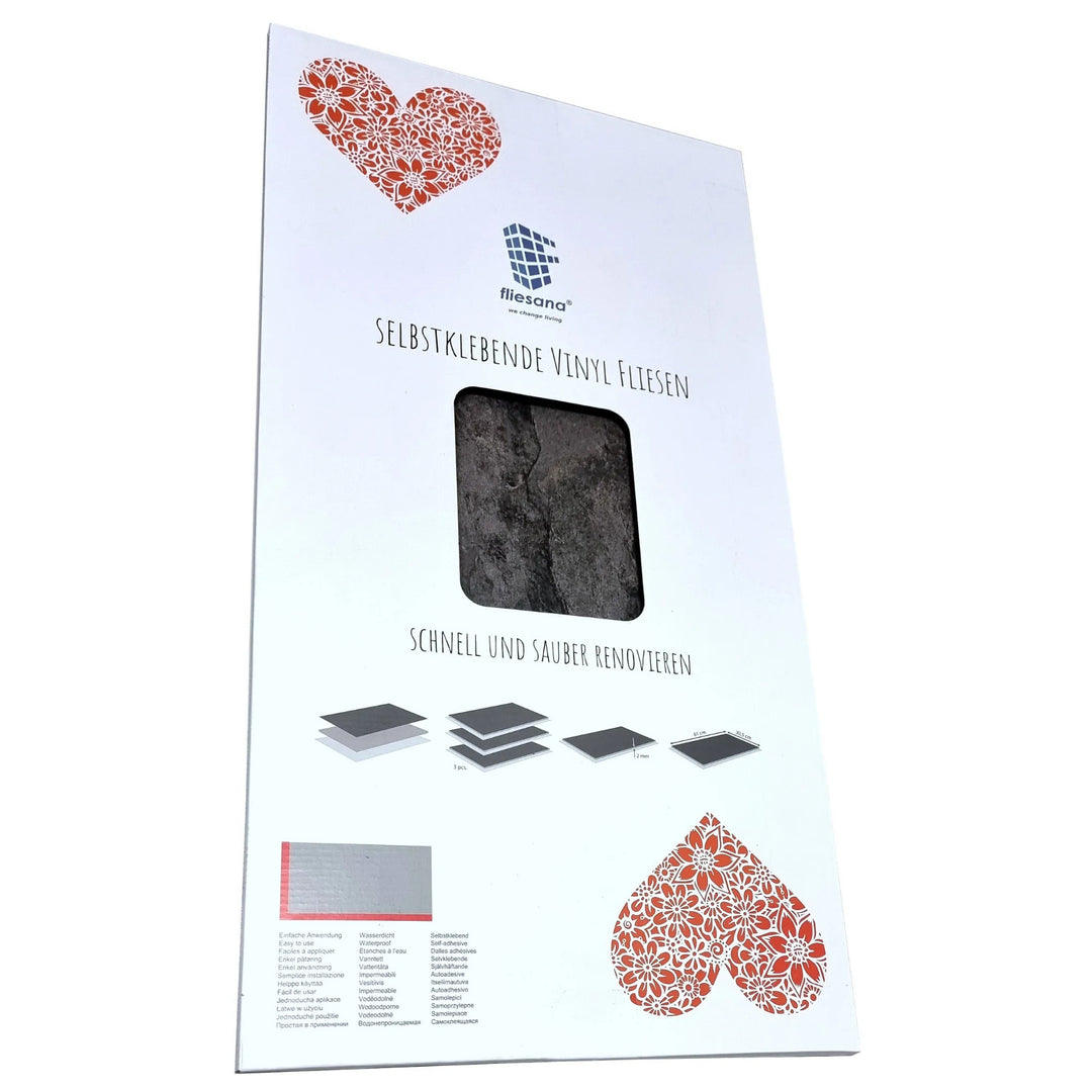 Self-adhesive tiles for wall floor Fliesana, set of 3 pieces, waterproof, pattern natural stone (slate)