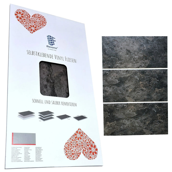 Self-adhesive tiles for wall floor Fliesana, set of 3 pieces, waterproof, pattern natural stone (slate)