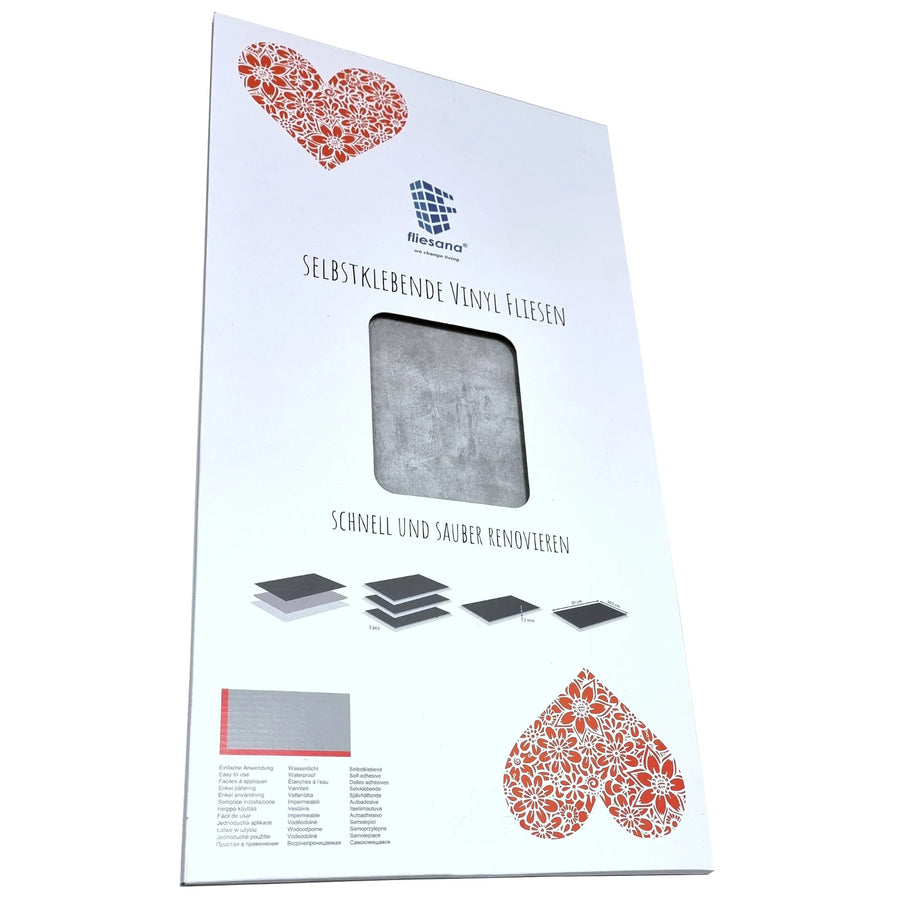 Self-adhesive tiles for wall floor Fliesana, set of 3 pieces, waterproof, pattern light gray concrete