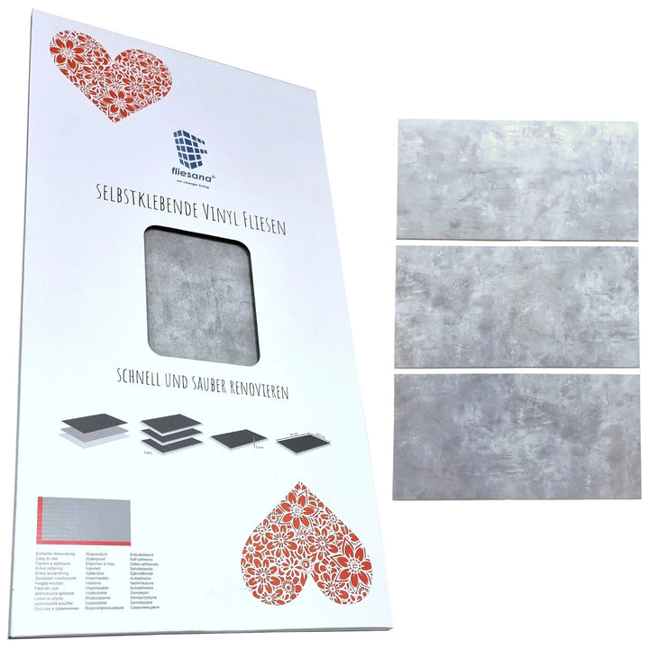 Self-adhesive tiles for wall floor Fliesana, set of 3 pieces, waterproof, pattern light gray concrete