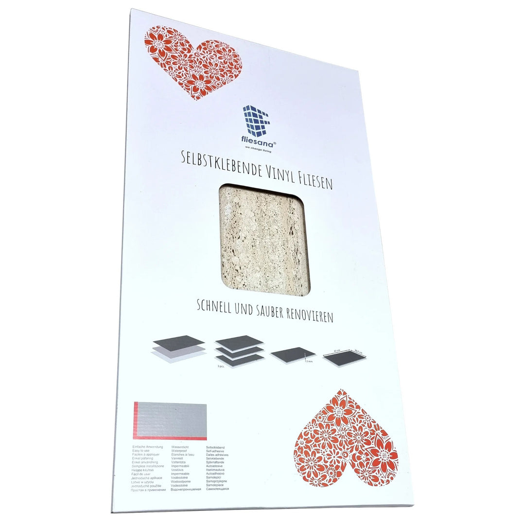 Self-adhesive tiles for wall floor Fliesana, set of 3 pieces, waterproof, natural stone pattern