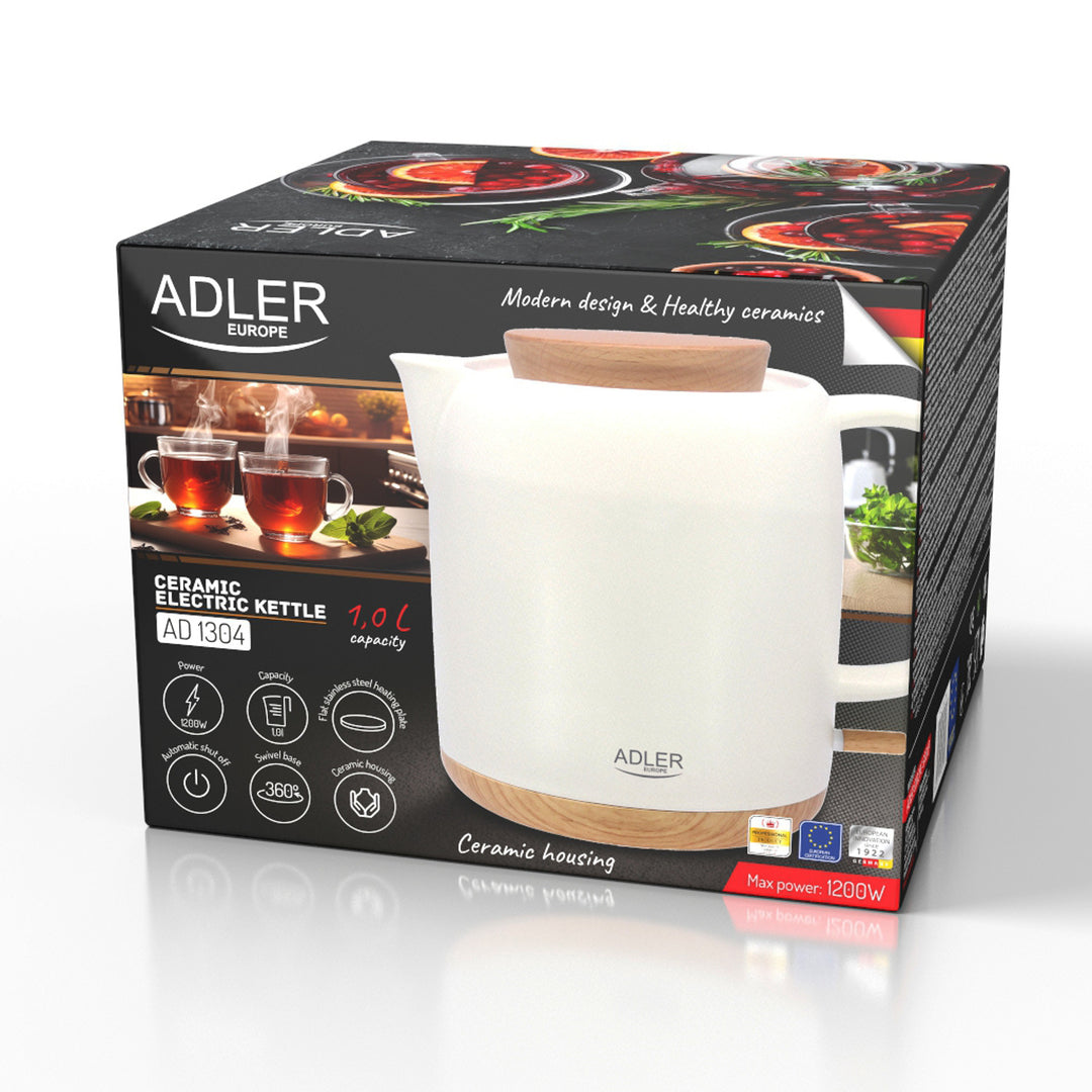 Ceramic electric kettle 1.0L, 1200W, ecru, Adler AD 1304