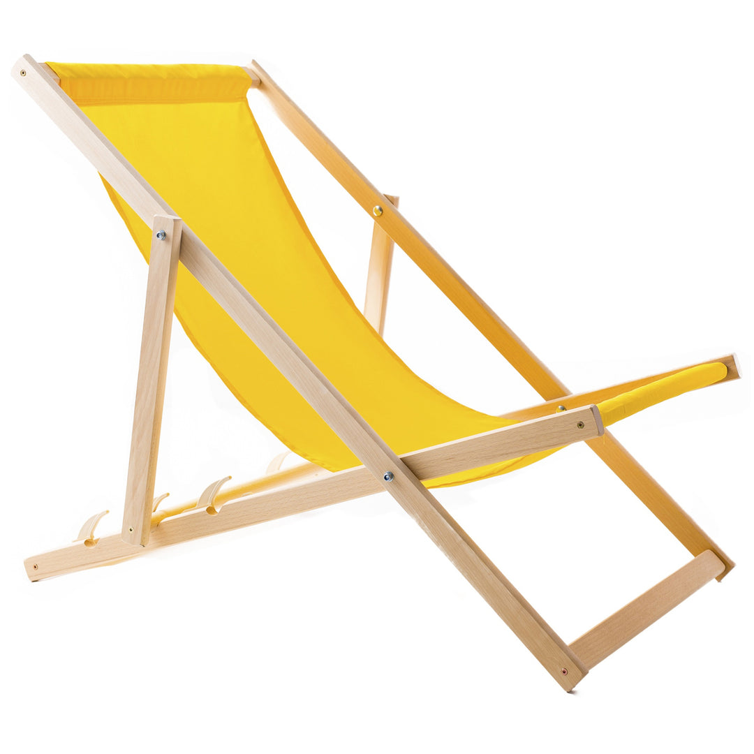 Set of four deckchairs, lounger chairs, yellow, Woodok, assembled