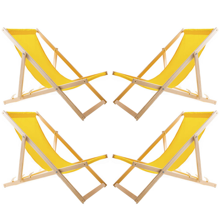 Set of four deckchairs, lounger chairs, yellow, Woodok, assembled