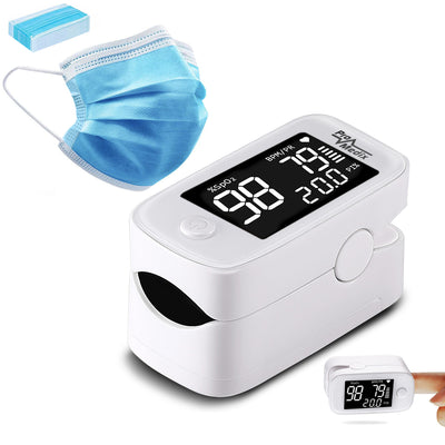 Promedix PR-870 1.5" HD LED pulse oximeter medical pulse oximeter + 2x CE EN 14683:2019 medical masks - set - blue color 10 pieces Promedix PR-280 BFE>98%