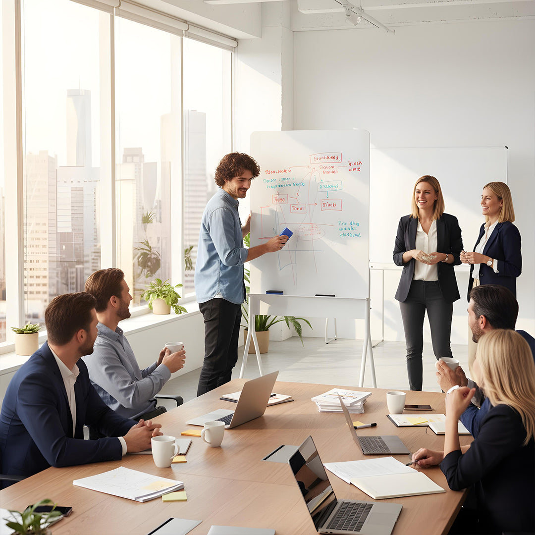 Ergo Office mobile dry erase board, vertical orientation, white, single sided, with shelf, board dimensions 1190x790mm, ER-305