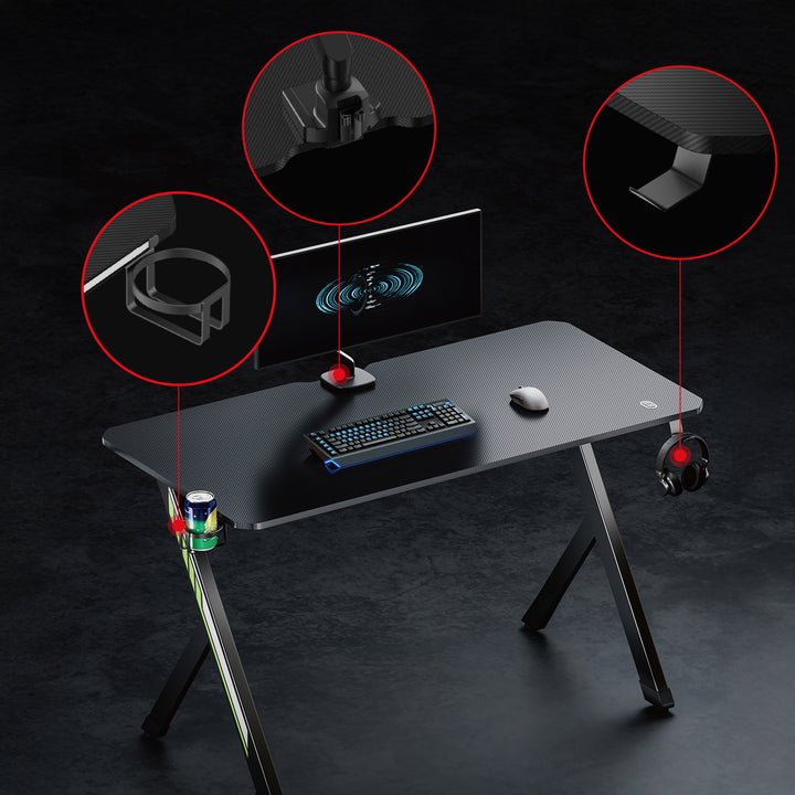 NanoRS gaming desk, black, with headphone and cup holder, max. 75kg, dimensions 1200x600x750mm, RS101