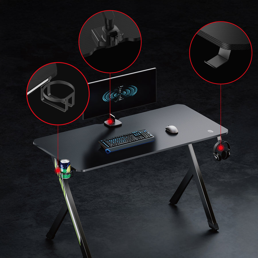 NanoRS gaming desk, black, with headphone and cup holder, max. 75kg, dimensions 1200x600x750mm, RS101