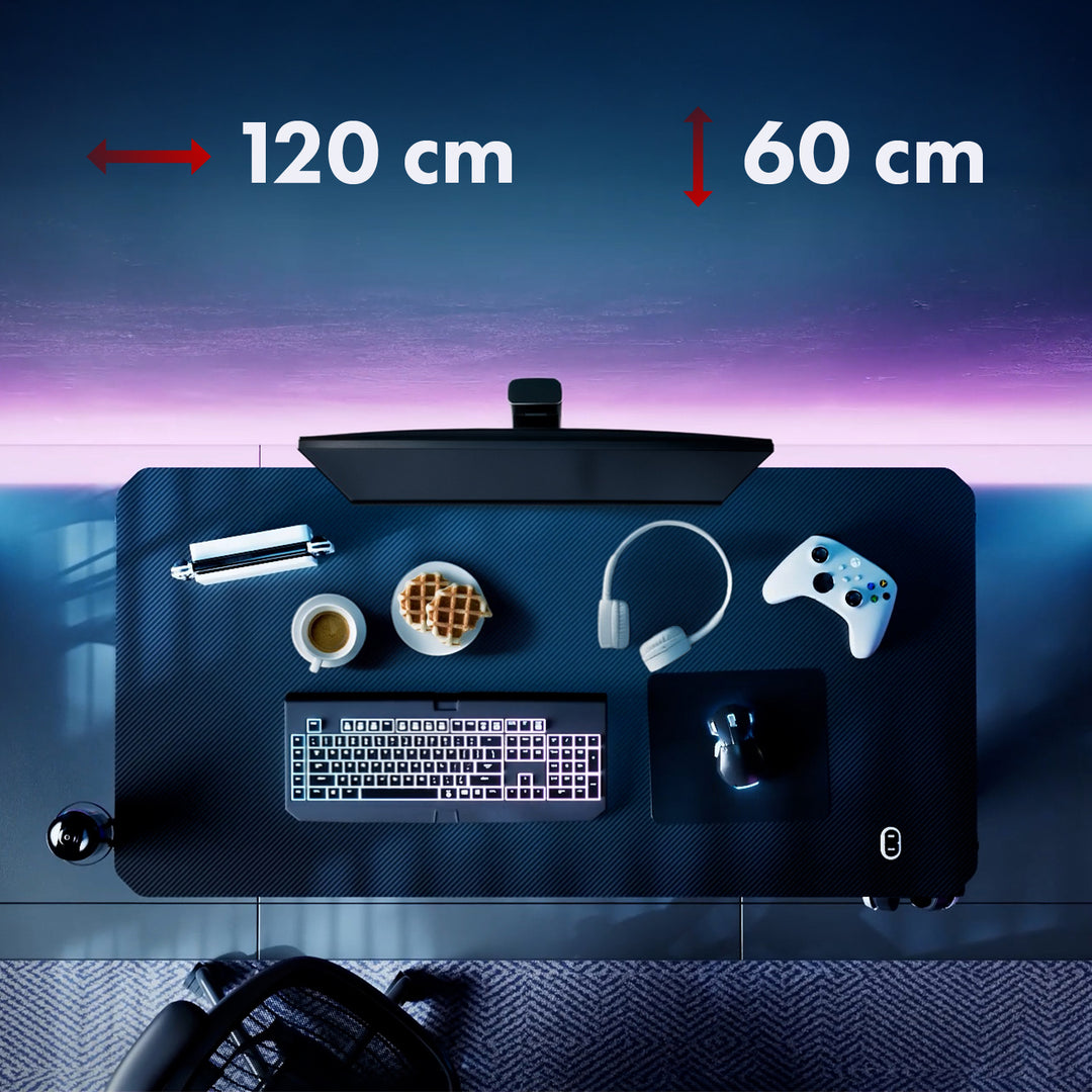 NanoRS gaming desk, black, with headphone and cup holder, max. 75kg, dimensions 1200x600x750mm, RS101