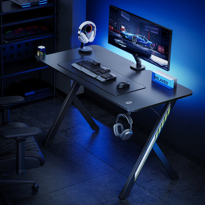 NanoRS gaming desk, black, with headphone and cup holder, max. 75kg, dimensions 1200x600x750mm, RS101