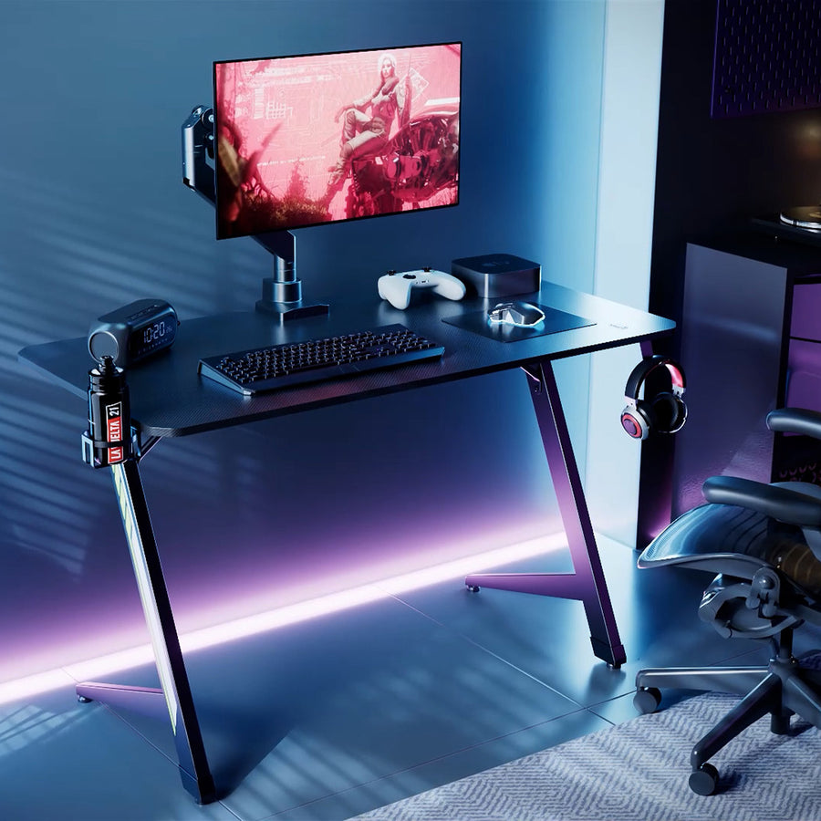NanoRS gaming desk, black, with headphone and cup holder, max. 75kg, dimensions 1200x600x750mm, RS101