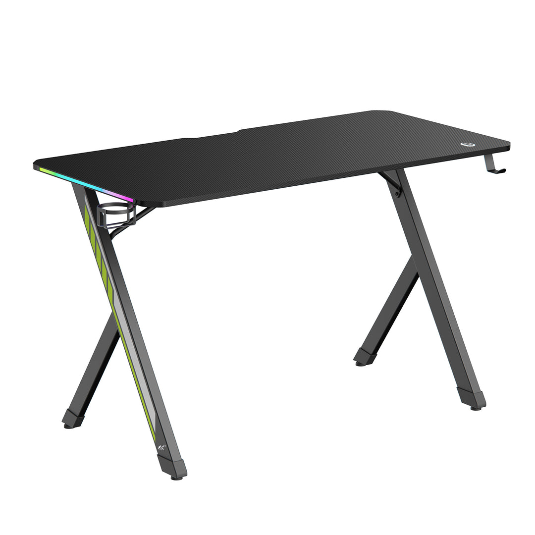 NanoRS gaming desk, black, with headphone and cup holder, RGB backlighting, max. 75kg, dimensions 1200x600x750mm, RS102