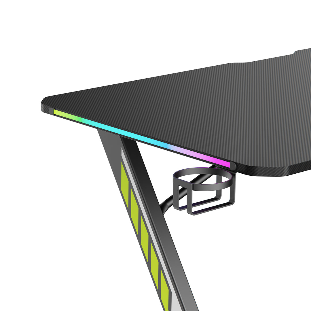 NanoRS gaming desk, black, with headphone and cup holder, RGB backlighting, max. 75kg, dimensions 1200x600x750mm, RS102