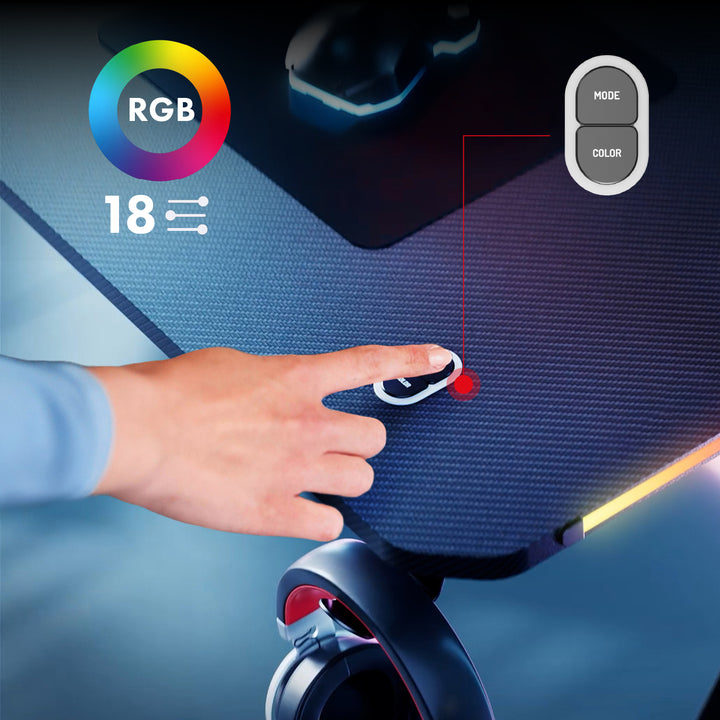 NanoRS gaming desk, black, with headphone and cup holder, RGB backlighting, max. 75kg, dimensions 1200x600x750mm, RS102