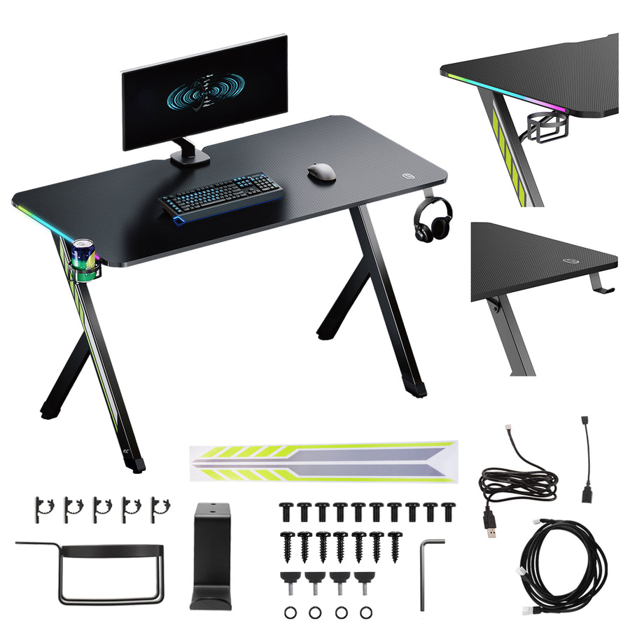 NanoRS gaming desk, black, with headphone and cup holder, RGB backlighting, max. 75kg, dimensions 1200x600x750mm, RS102