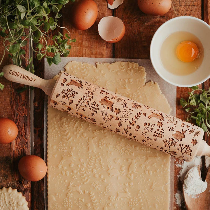 Goody Woody engraved rolling pin cake roller, 46 cm, beech wood, bunny design