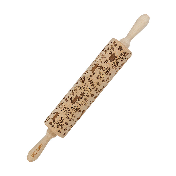 Goody Woody engraved rolling pin cake roller, 46 cm, beech wood, bunny design