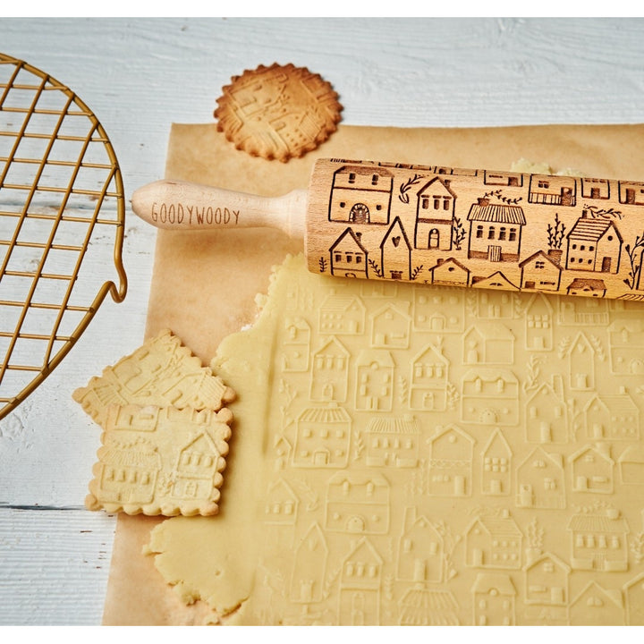 Goody Woody engraved cake roller, 46 cm, beech wood, Scandinavian city