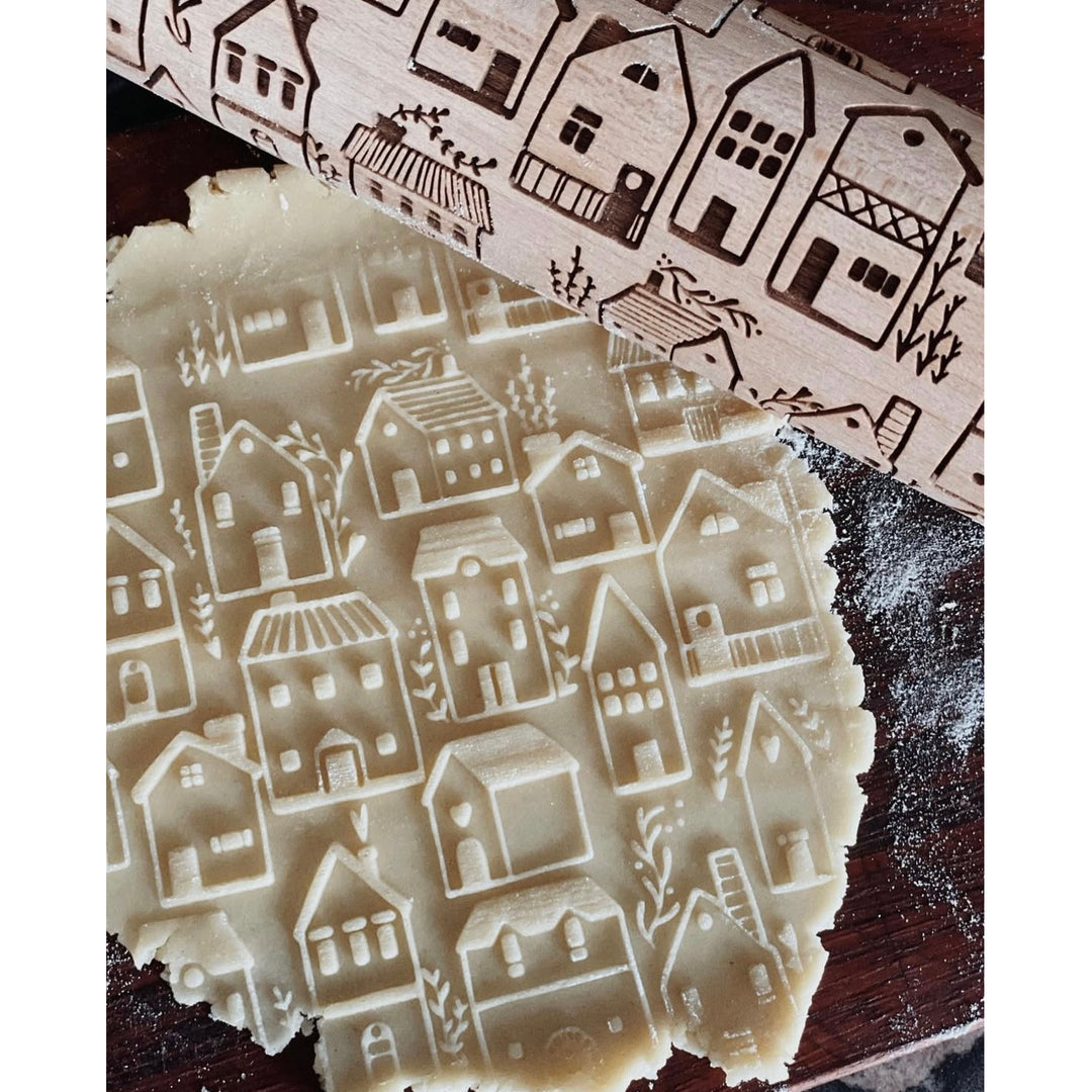 Goody Woody engraved cake roller, 46 cm, beech wood, Scandinavian city