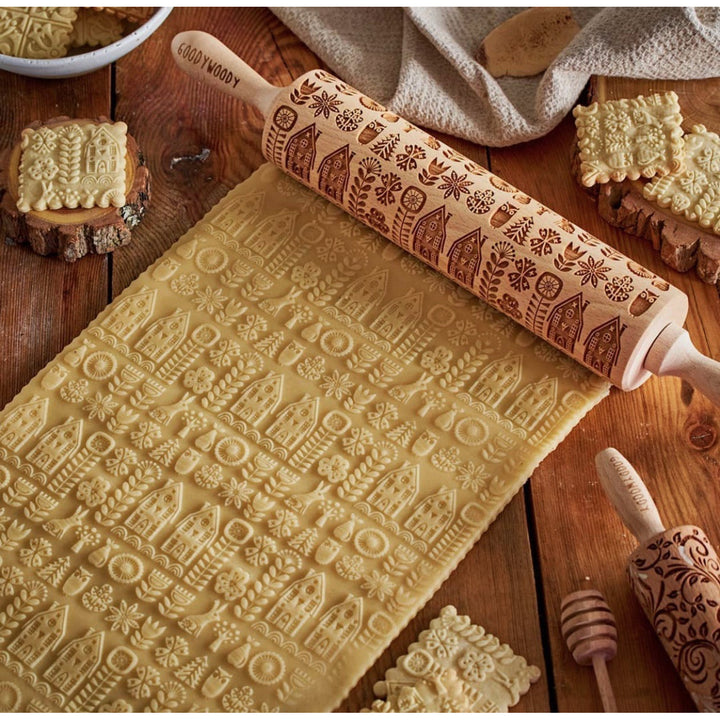 Goody Woody engraved cake roller, 46 cm, beech wood, Scandinavian style