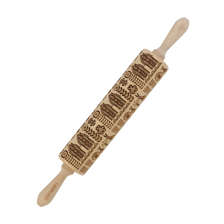 Goody Woody engraved cake roller, 46 cm, beech wood, Scandinavian style