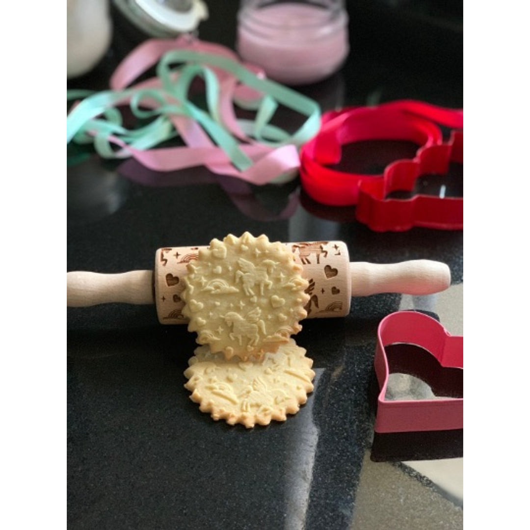 Goody Woody embossed rolling pin engraved cake roller, 23.5 cm, beech wood, unicorn design