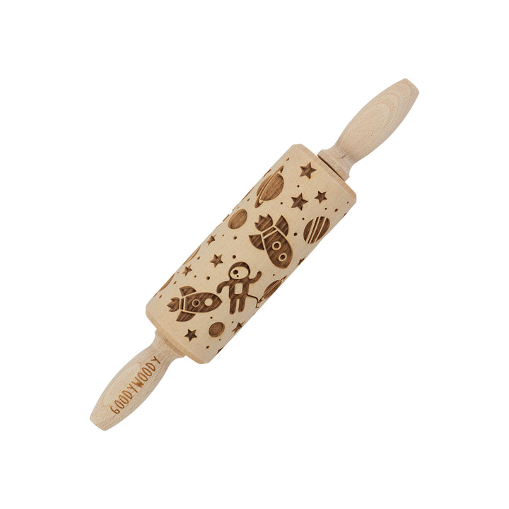 Goody Woody embossed rolling pin engraved cake roller, 23.5 cm, beech wood, cosmos pattern