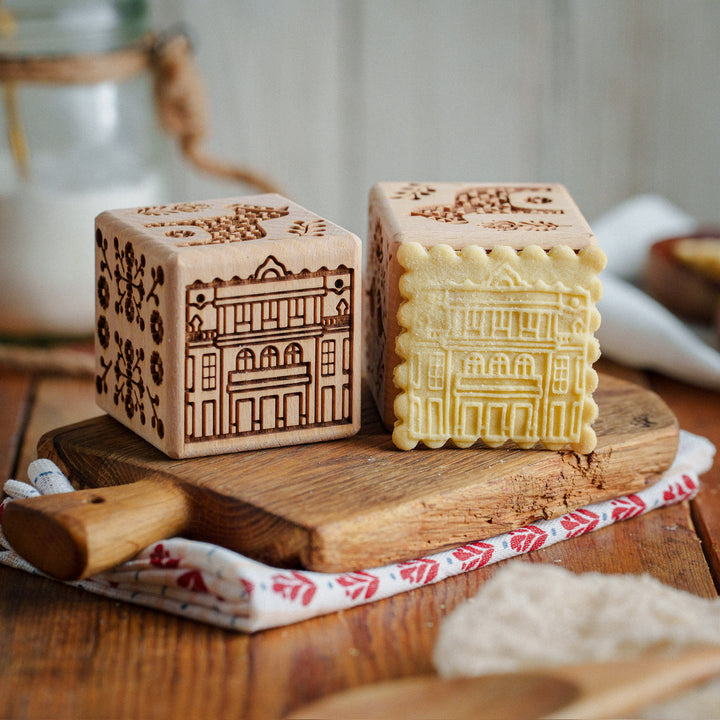 Goody Woody engraved cake cube, 6 cm, beech wood, 6 designs, Scandinavian style