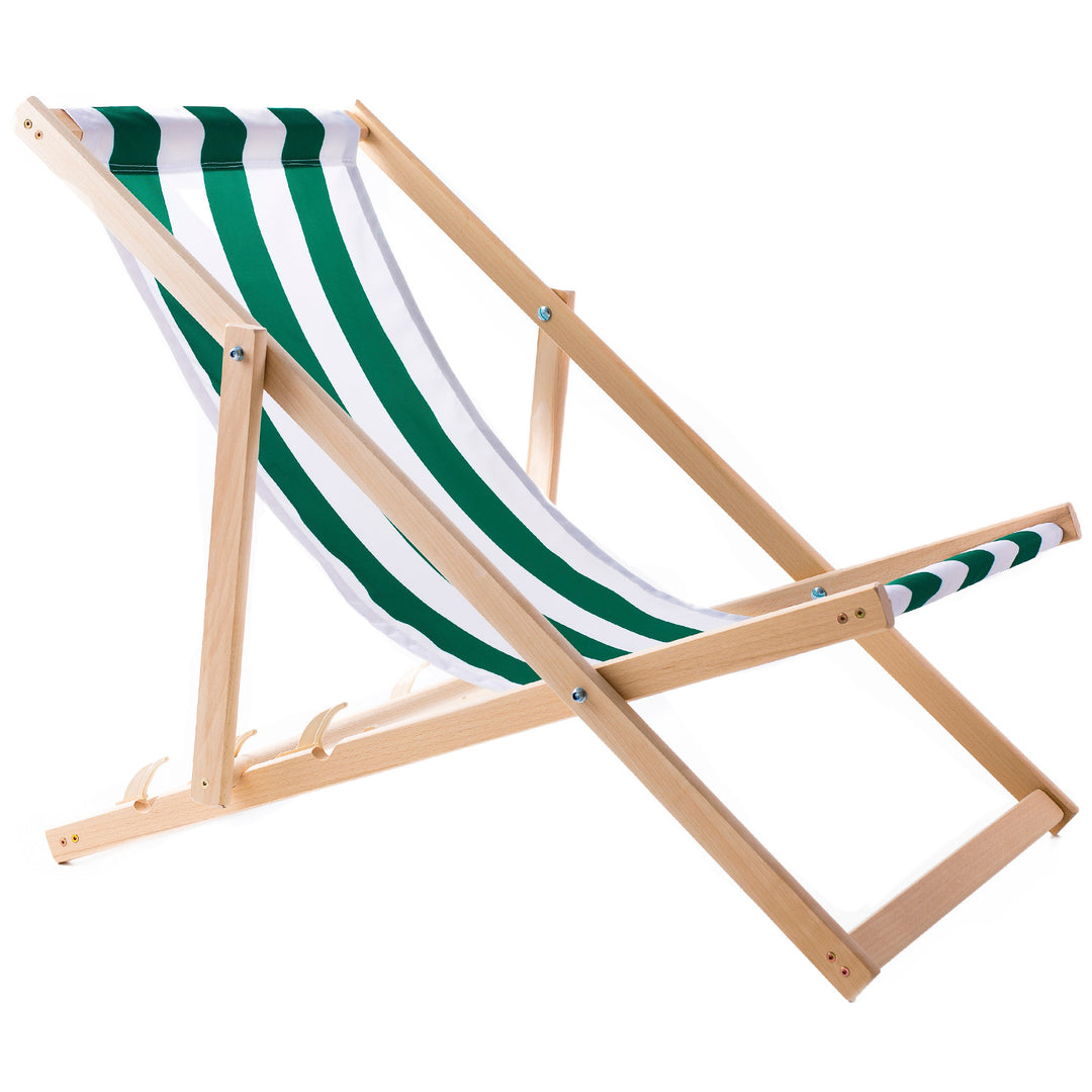 Set of two deckchairs, green stripes, Woodok, assembled