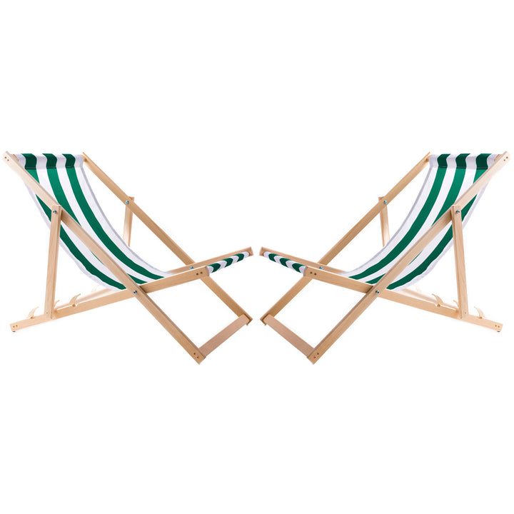 Set of two deckchairs, green stripes, Woodok, assembled