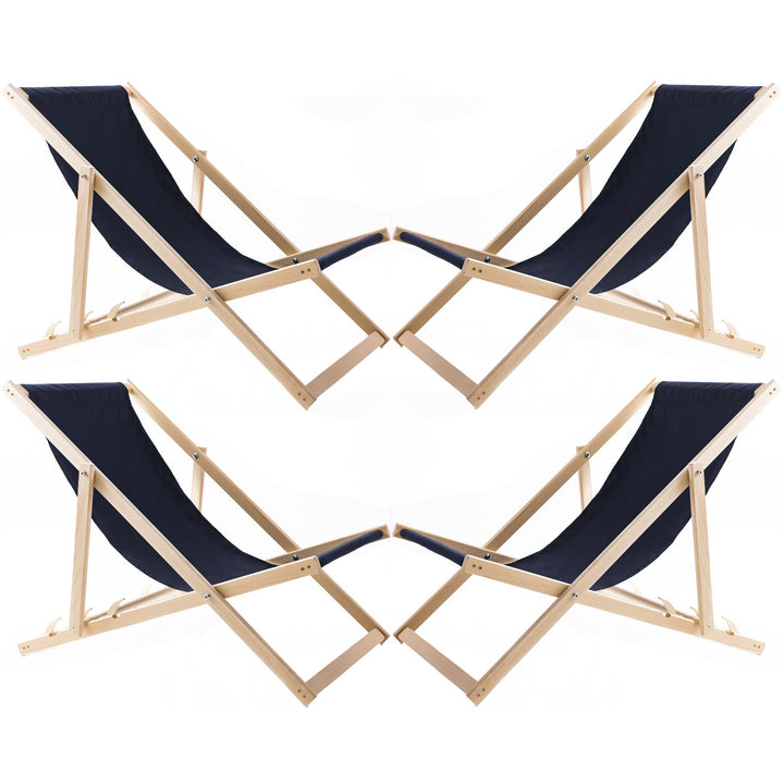 Set of four deckchairs, navy blue, Woodok, assembled