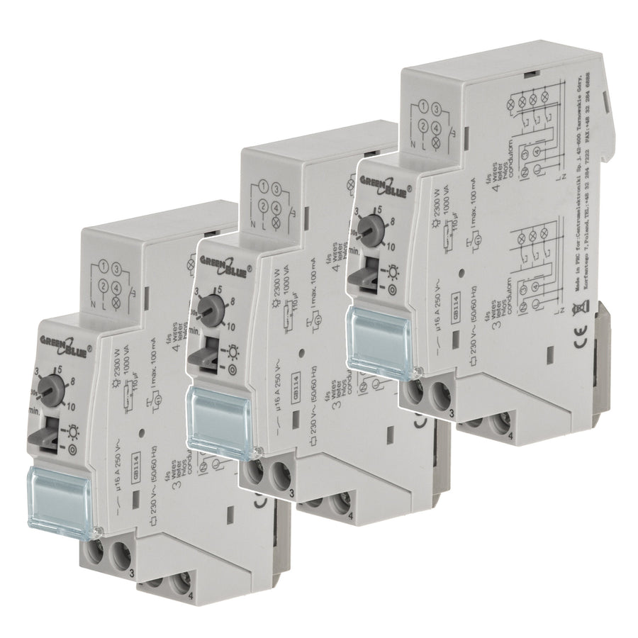 GreenBlue DIN rail staircase automatic, adjustment 30s-10m, max 2300 W, GB114, 3 pieces