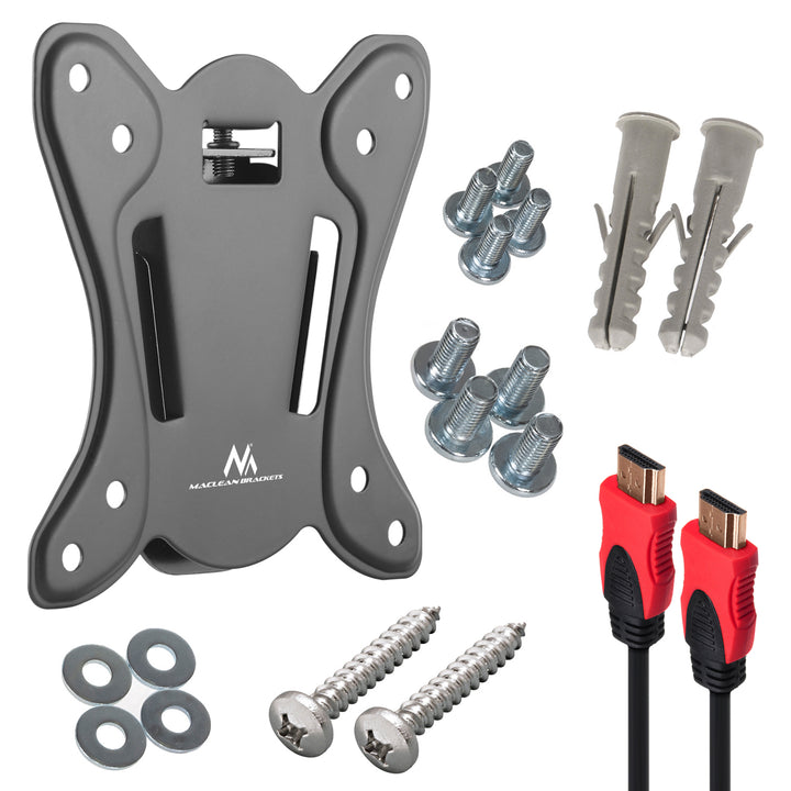 Lúibín teilifíse Maclean, uasmhéid VESA 100x100, 13-27", 25kg, MC-715A + CÁBLA HDMI 2.0 4K 3D UHD 1.8m MIED 48 giotán