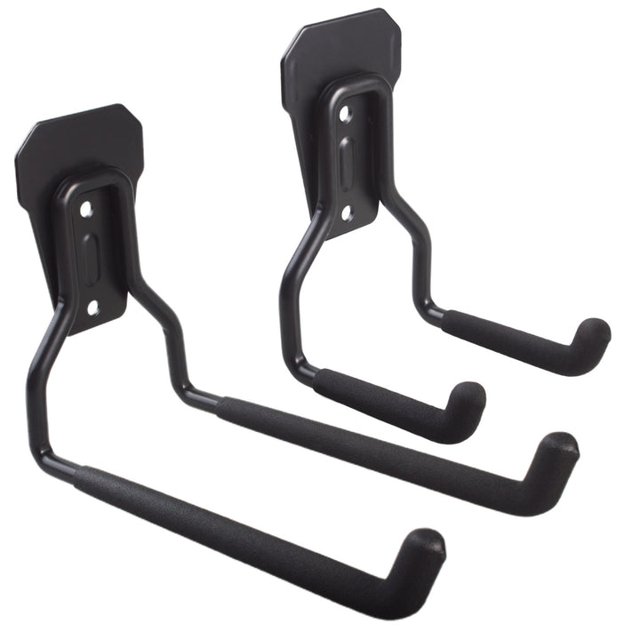 Gléas balla garáiste Maclean, do bhoinn, uirlisí garraíodóireachta, dréimire, píobáin gairdín, cruach, ualach uasta 35kg, MC-439 + crúca balla cruach garáiste 35kg dubh