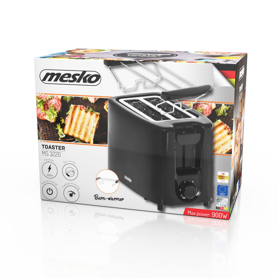 Mesko toaster, 2 slice toaster, 900W, black, MS 3220