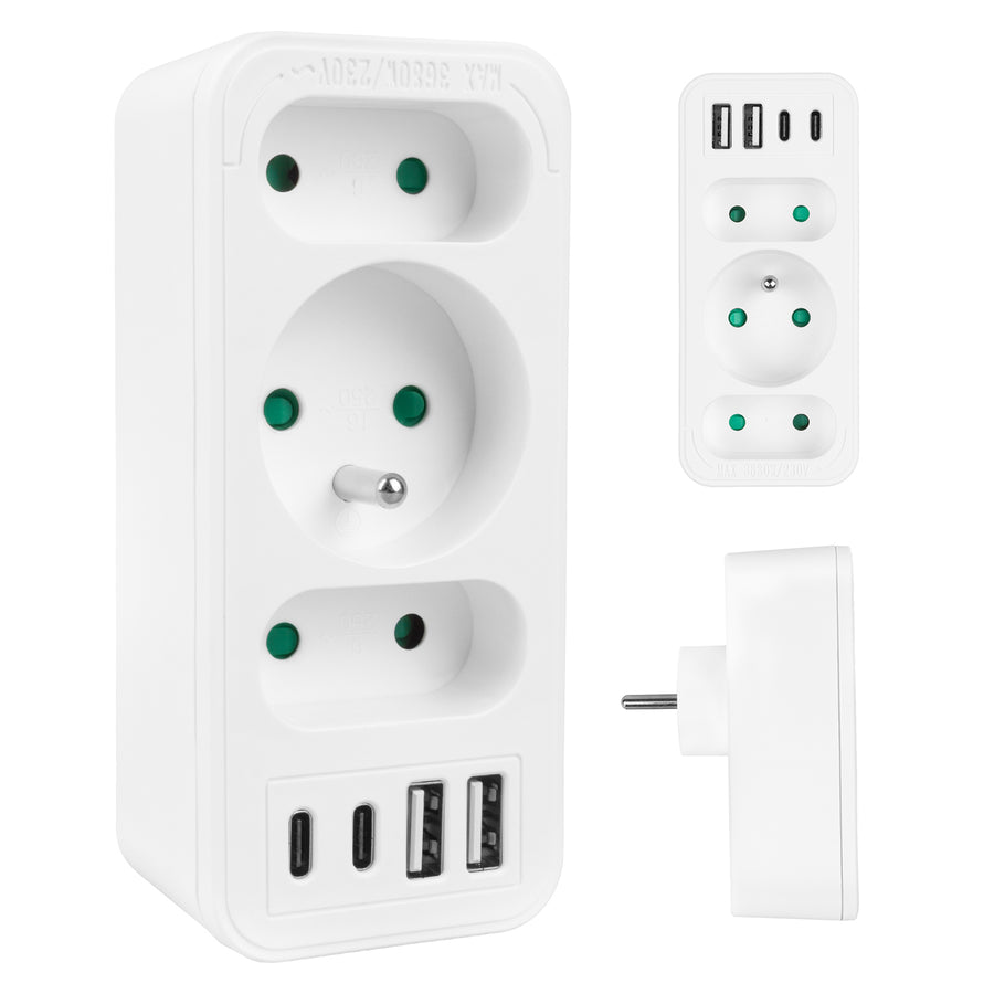 Current socket x3 + 4xUSB Maclean, splitter with 3 sockets, 2xUSB A, 2xUSB C PD 20W, 1x16A + 2x6A, MCE248 F/W
