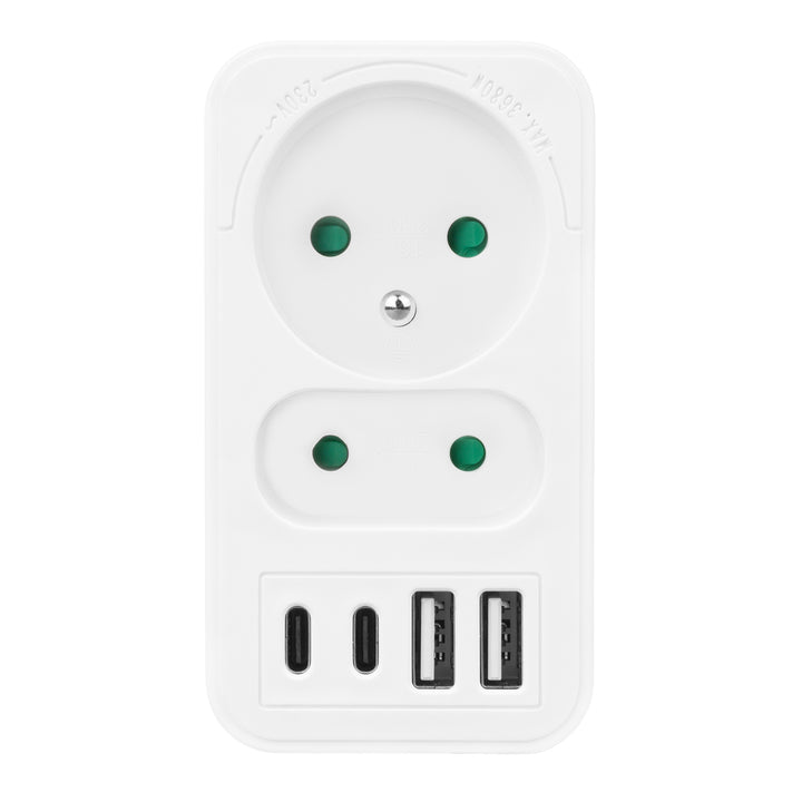 Current socket x2 + 4xUSB Maclean, splitter with 2 sockets, 2xUSB A, 2xUSB C PD 20W, 1x16A + 1x6A, MCE249 F/W