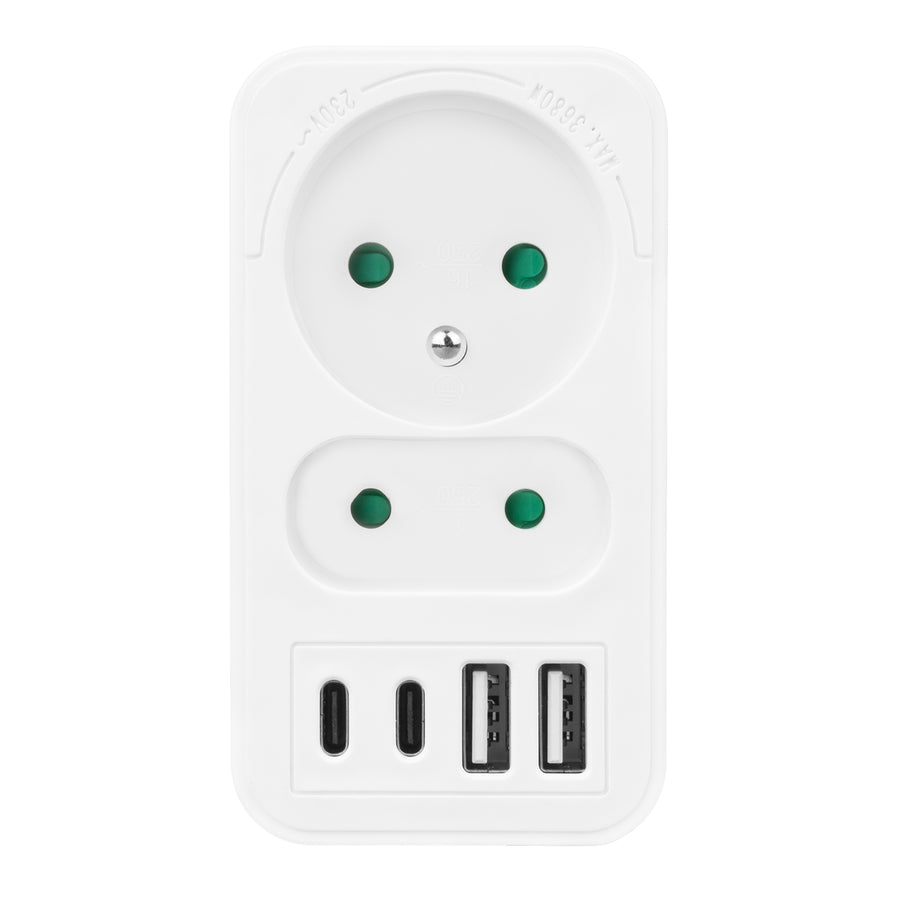 Current socket x2 + 4xUSB Maclean, splitter with 2 sockets, 2xUSB A, 2xUSB C PD 20W, 1x16A + 1x6A, MCE249 F/W
