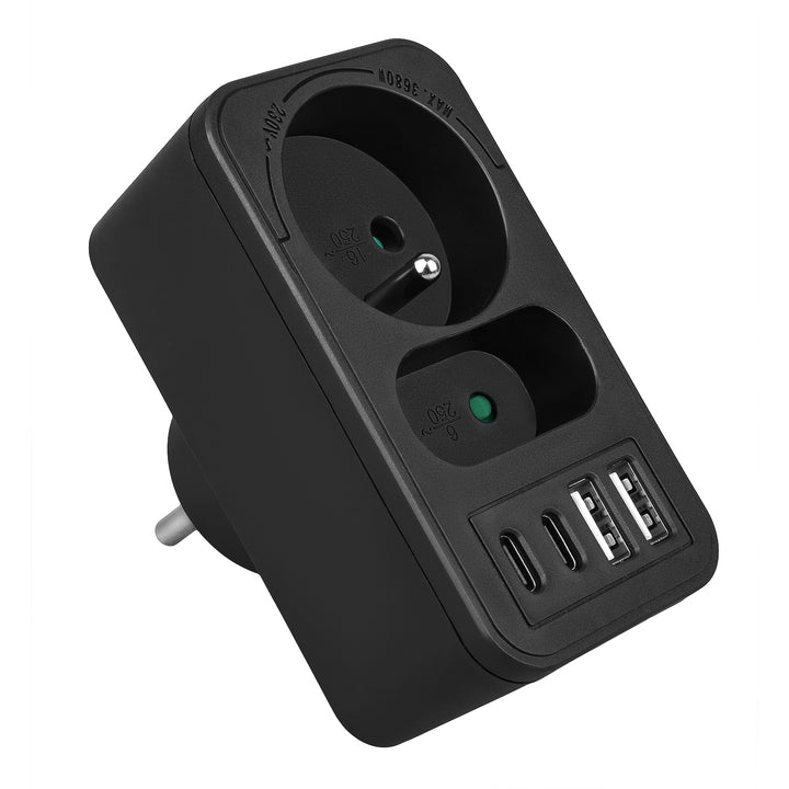 Current socket x2 + 4xUSB Maclean, splitter with 2 sockets, 2xUSB A, 2xUSB C PD 20W, 1x16A + 1x6A, MCE249 F/W